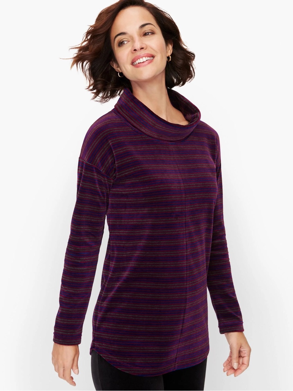 Talbots‎ Women's Velour Cowl neck Stripe Burgundy Grey Blue Small Petite